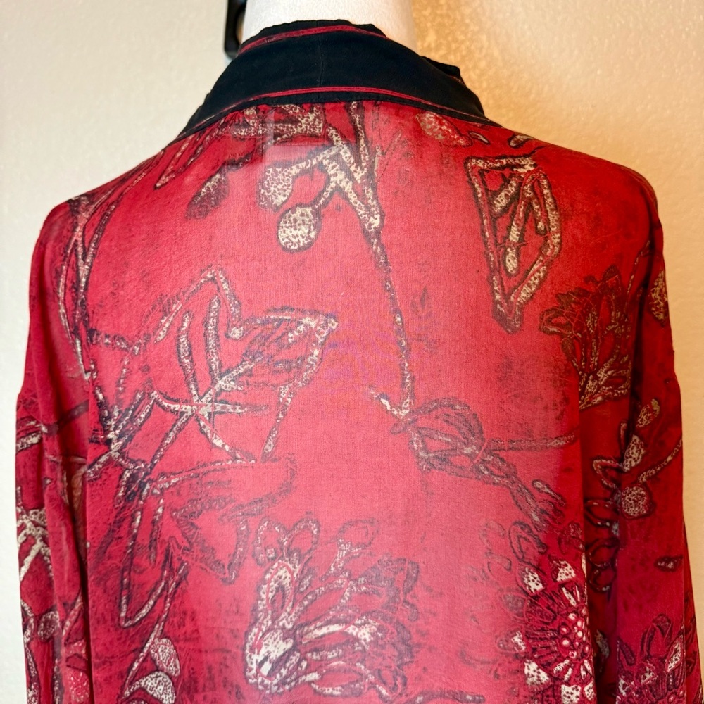 Chico’s Sheer Silk Shrunken Kimono Top Jacket Shacket Red Black Size Medium - Picture 8 of 14